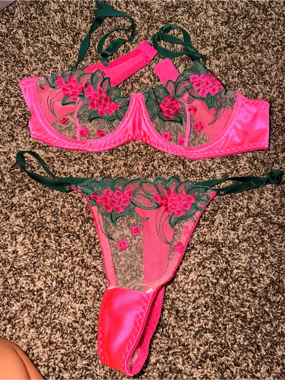Hot Pink & Green Lace Lingerie Set